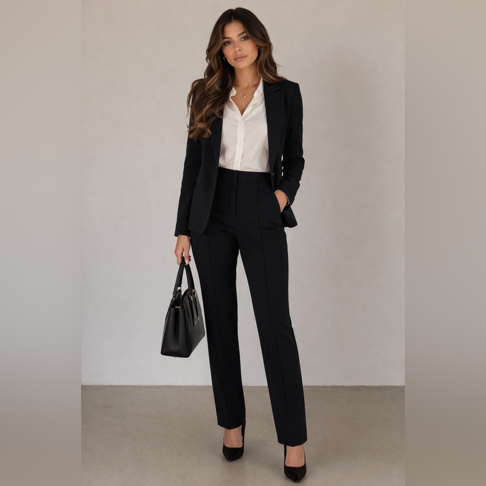 Women's Black Tailored Straight-Leg Trousers